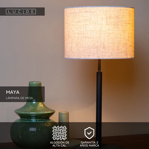 Lucide MAYA - Lámpara de mesa - Ø 26 cm - 1xE27 - Beige - USP